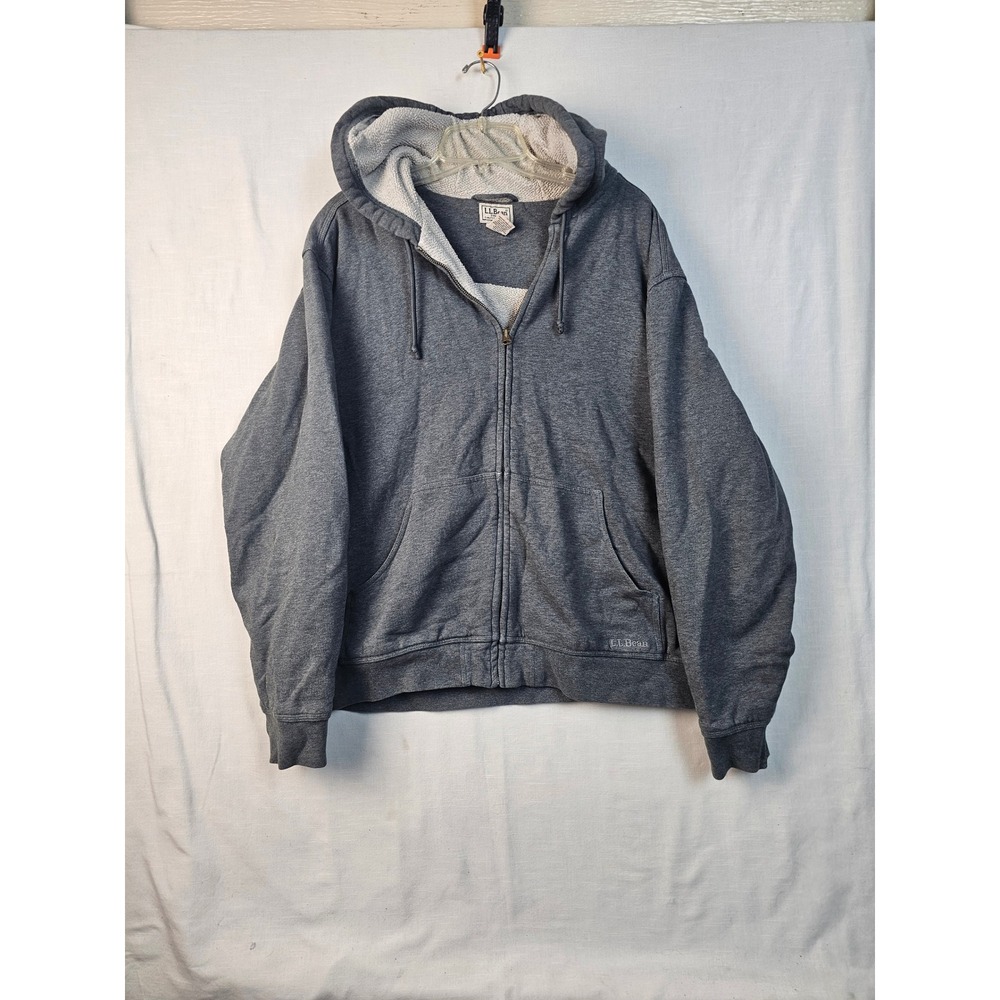 LL Bean Mens Full Zip Sherpa Lined Hoodie Gray Sweatshirt 285369 Large Regular